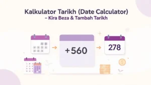 Date calculator percuma untuk kira beza tarikh, hari bekerja, umur dan tarikh akhir projek. Mudah digunakan di semua peranti.